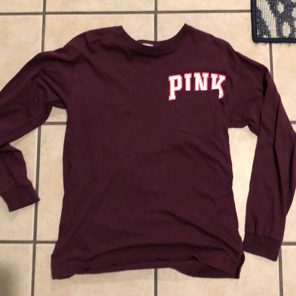 Maroon and neon pink Pink long sleeve shirt XS